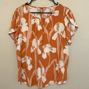 Peach and White Floral Printed Blouse